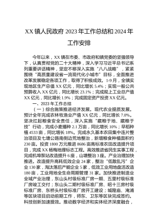 XX镇人民政府 2023年工作总结和2024年工作安排