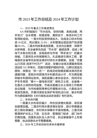 市2023年工作总结及2024年工作计划