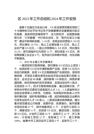 区2023年工作总结和2024年工作安排