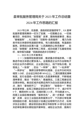 县审批服务管理局关于2023年工作总结暨2024年工作思路的汇报
