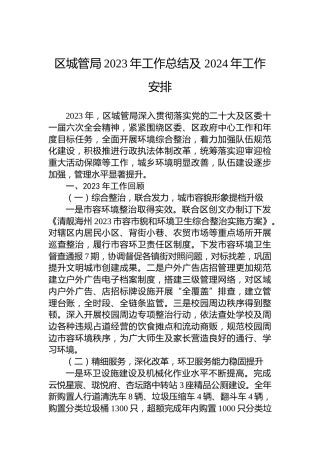区城管局2023年工作总结及 2024年工作安排
