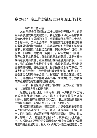 乡2023年度工作总结及2024年度工作计划