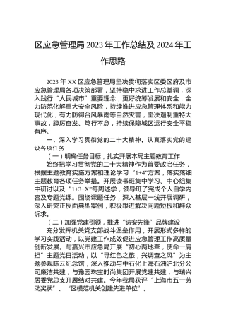 区应急管理局2023年工作总结及2024年工作思路