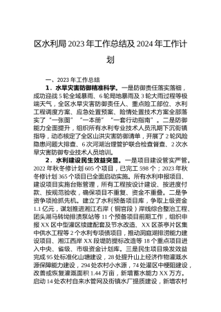 区水利局2023年工作总结及2024年工作计划