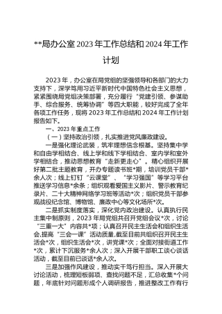 X局办公室2023年工作总结和2024年工作计划