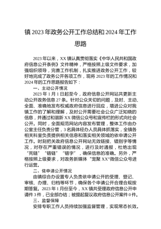 镇2023年政务公开工作总结和2024年工作思路