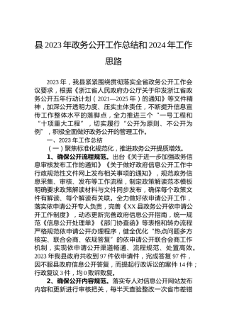 县2023年政务公开工作总结和2024年工作思路