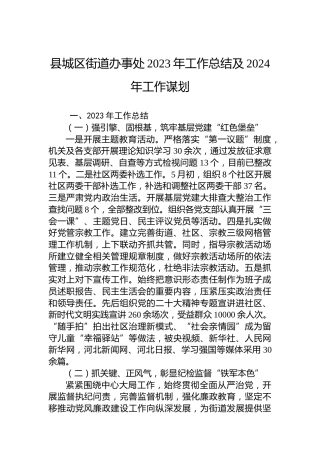 县城区街道办事处2023年工作总结及2024年工作谋划