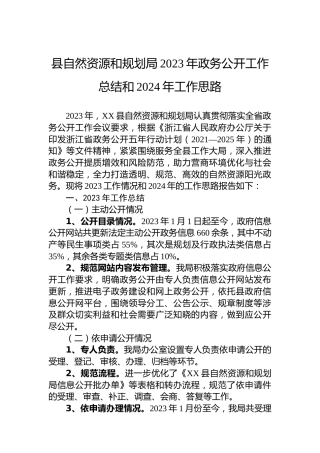 县自然资源和规划局2023年政务公开工作总结和2024年工作思路