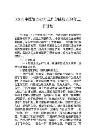 XX市中医院2023年工作总结及2024年工作计划