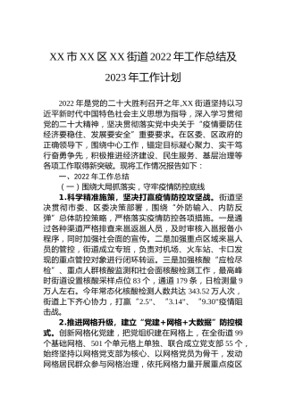 XX市XX区XX街道2022年工作总结及2023年工作计划