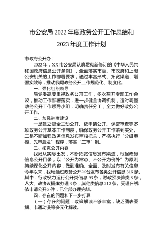 市公安局2022年度政务公开工作总结和2023年度工作计划