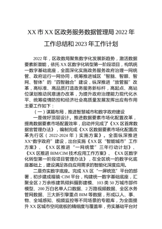 XX市XX区政务服务数据管理局2022年工作总结和2023年工作计划