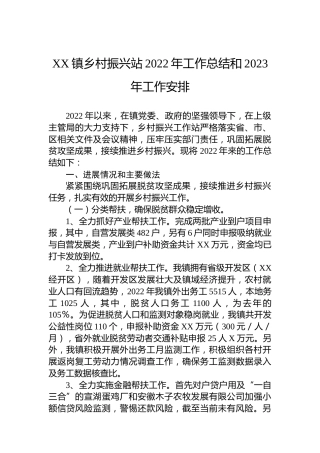 XX镇乡村振兴站2022年工作总结和2023年工作安排
