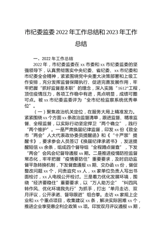 市纪委监委2022年工作总结和2023年工作总结
