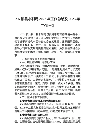 XX镇县水利局2022年工作总结及2023年工作计划