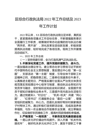 区综合行政执法局2022年工作总结及2023年工作计划