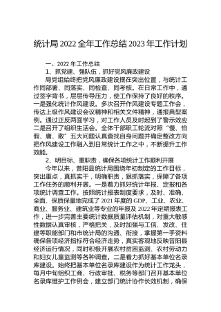 统计局2022全年工作总结2023年工作计划