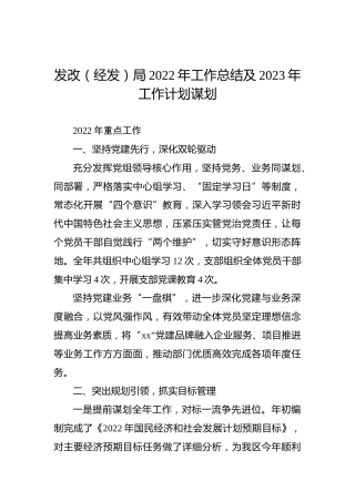 发改（经发）局2022年工作总结及2023年工作计划谋划