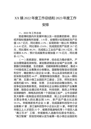 XX镇2022年度工作总结和2023年度工作安排