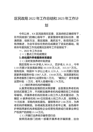区民政局2022年工作总结和2023年工作计划