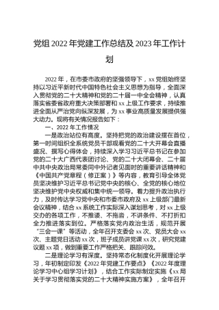 党组2022年党建工作总结及2023年工作计划
