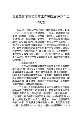县应急管理局2022年工作总结及2023年工作打算