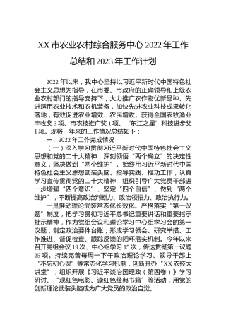 XX市农业农村综合服务中心2022年工作总结和2023年工作计划