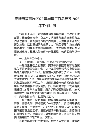 安陆市教育局2022年半年工作总结及2023年工作计划