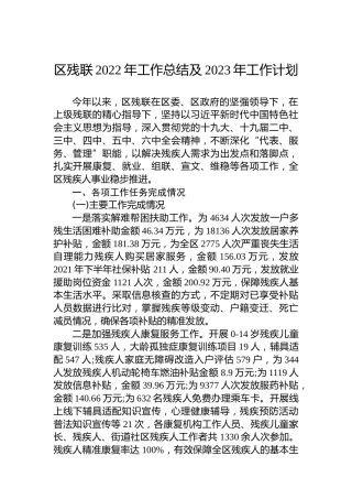 区残联2022年工作总结及2023年工作计划