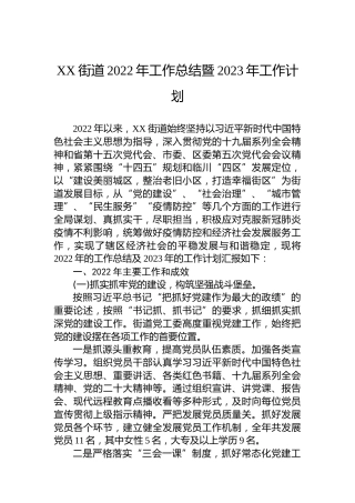 XX街道2022年工作总结暨2023年工作计划