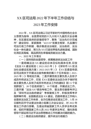 XX区司法局2022年下半年工作总结与2023年工作安排