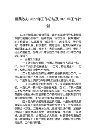 镇民政办2022年工作总结及2023年工作计划