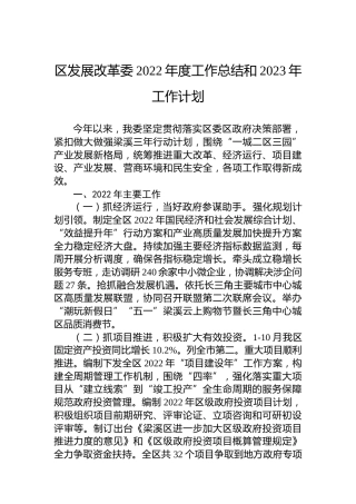 区发展改革委2022年度工作总结和2023年工作计划