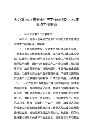 办公室2022年安全生产工作总结及2023年重点工作安排