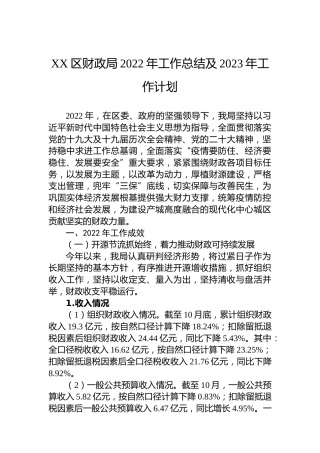 XX区财政局2022年工作总结及2023年工作计划