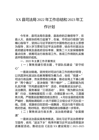 XX县司法局2022年工作总结和2023年工作计划