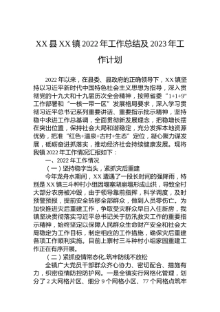 XX县XX镇2022年工作总结及2023年工作计划
