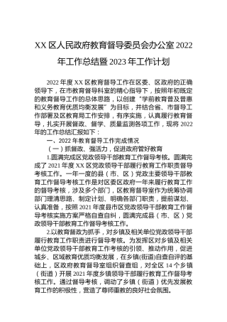 XX区人民政府教育督导委员会办公室2022年工作总结暨2023年工作计划