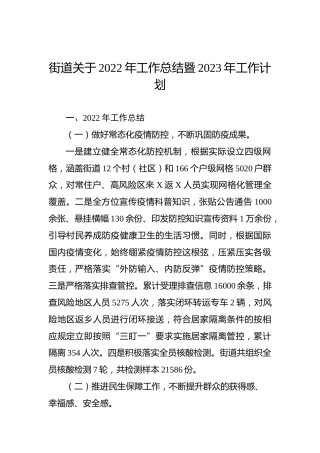 街道关于2022年工作总结暨2023年工作计划