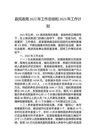 县民政局2022年工作总结和2023年工作计划