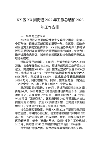 XX区XX洲街道2022年工作总结和2023年工作安排