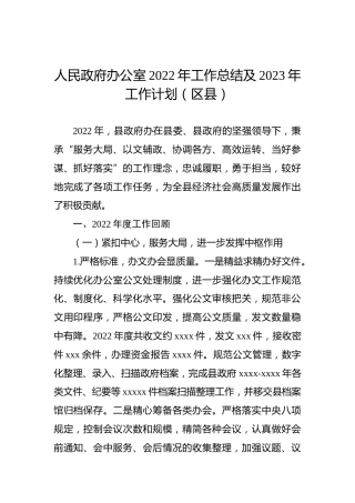 人民政府办公室2022年工作总结及2023年工作计划（区县）