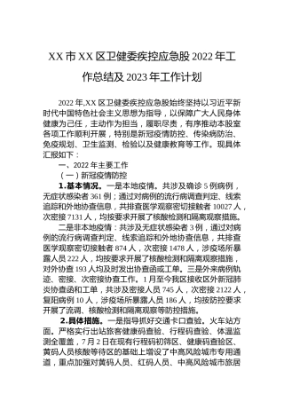 XX市XX区卫健委疾控应急股2022年工作总结及2023年工作计划