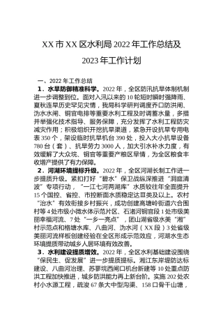 XX市XX区水利局2022年工作总结及2023年工作计划