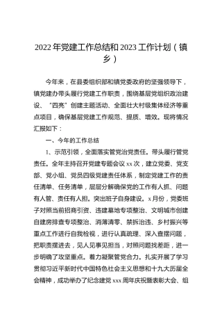 2022年党建工作总结和2023工作计划（镇乡）