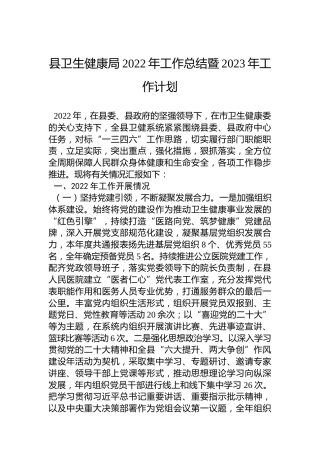 县卫生健康局2022年工作总结暨2023年工作计划