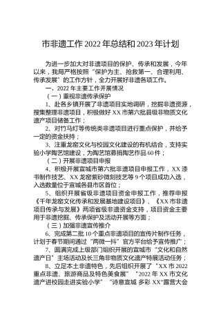 市非遗工作2022年总结和2023年计划