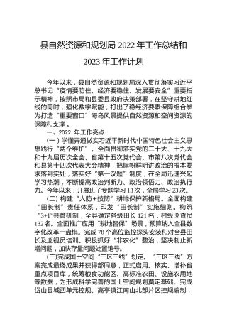 县自然资源和规划局 2022年工作总结和2023年工作计划