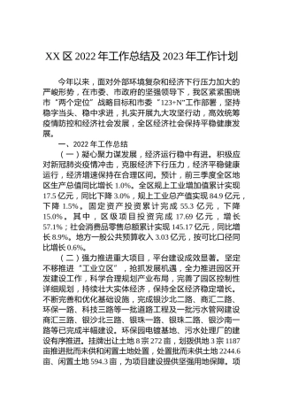 XX区2022年工作总结及2023年工作计划
